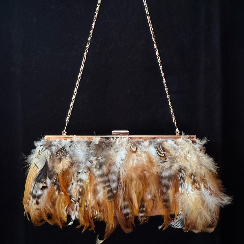 Aldo Feathered Clutch with Chain Strap
